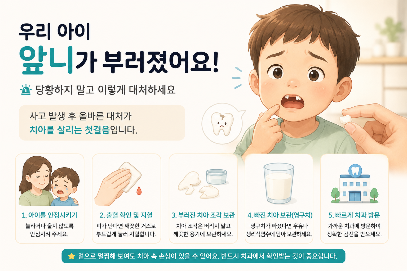 아이 앞니가 부러졌다면? 부모가 꼭 알아야 할 응급처치
